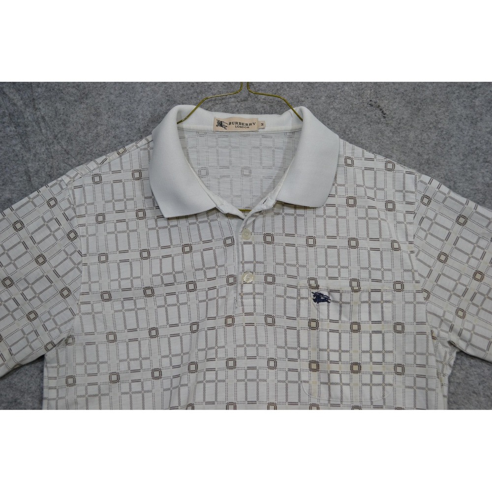 Burberry London Polo Shirt Mens M White Geometric Short Sleeve Pocket Logo